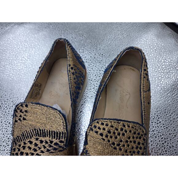 FREE PEOPLE Snake Eyes Loafers Gold & Blue Size 7 Woven Textile Shoes Euro 37 - Picture 3 of 10